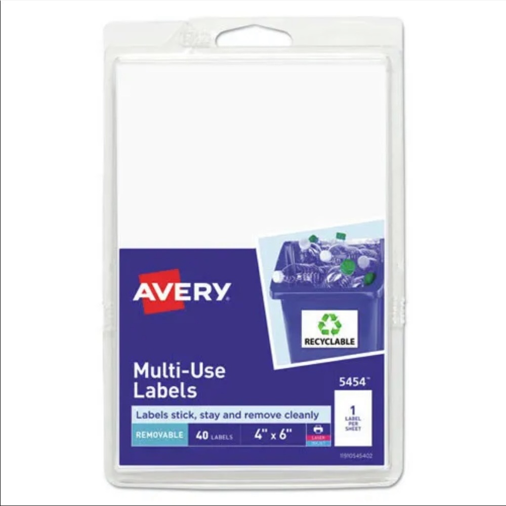 Avery 05454 40-Pc./Pack 4 in. x 6 in. Removable Multi-Use Labels White New